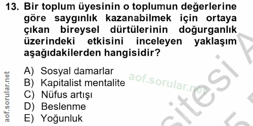 13. soru: Bir toplum üyesinin o toplumun değerlerine göre saygınlık kazanabilmek için ortaya çıkan bireysel dürtülerinin doğurg…