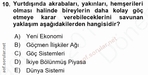 10. soru: Yurtdışında akrabaları, yakınları, hemşerileri olması halinde bireylerin daha kolay göç etmeye karar verebileceklerin…