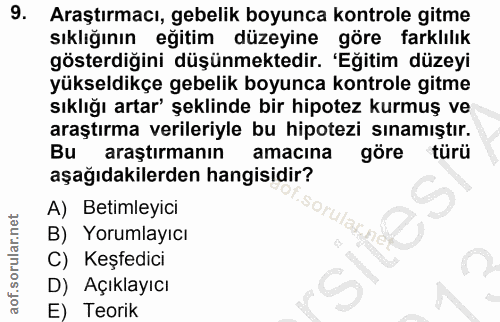 9. soru: Araştırmacı, gebelik boyunca kontrole gitme Sıklığının eğitim düzeyine göre farklılık gösterdiğini düşünmektedir. 'Eğ…