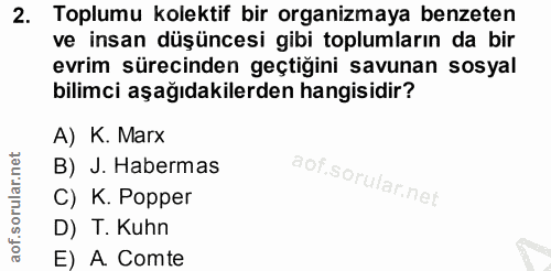2. soru: Toplumu kolektif bir organizmaya benzeten ve insan düşüncesi gibi toplumların da bir evrim sürecinden geçtiğini savun…