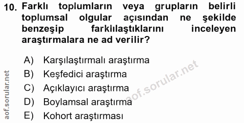 10. soru: Farklı toplumların veya grupların belirli toplumsal olgular açısından ne şekilde benzeşip farklılaştıklarını inceleye…