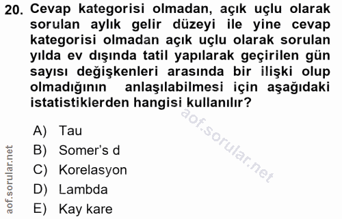 20. soru: Cevap kategorisi olmadan, açık uçlu olarak sorulan aylık gelir düzeyi ile yine cevap kategorisi olmadan açık uçlu ola…