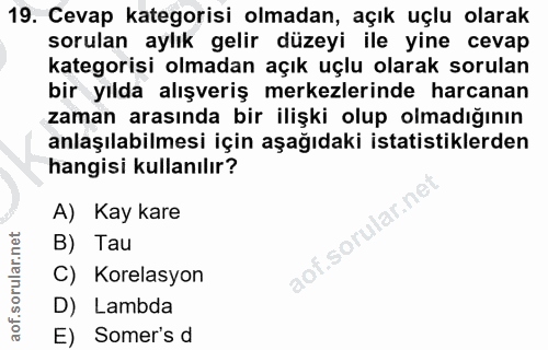 19. soru: Cevap kategorisi olmadan, açık uçlu olarak sorulan aylık gelir düzeyi ile yine cevap kategorisi olmadan açık uçlu ola…