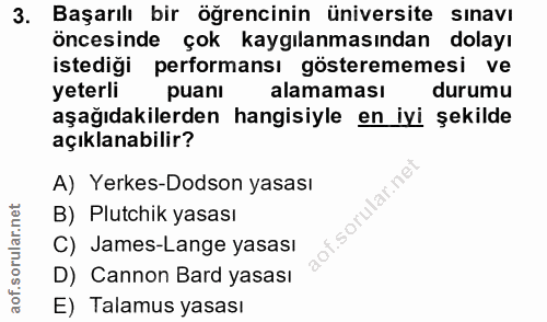 3. soru: Başarılı bir öğrencinin üniversite sınavı öncesinde çok kaygılanmasından dolayı istediği performansı gösterememesi ve…