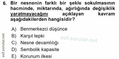 6. soru: Bir nesnenin farklı bir şekle sokulmasının hacminde, miktarında, ağırlığında değişiklik yaratmayacağını açıklayan kav…