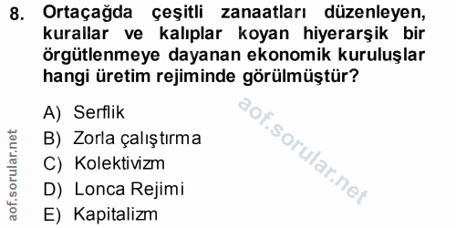 8. soru: Ortaçağda çeşitli zanaatları düzenleyen, kurallar ve kalıplar koyan hiyerarşik bir örgütlenmeye dayanan ekonomik kuru…
