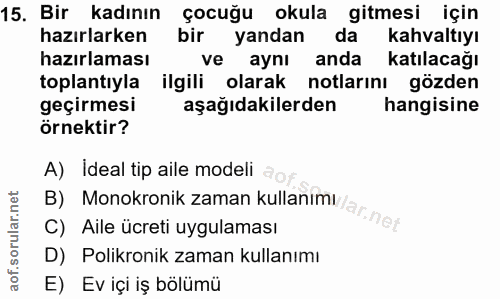 15. soru: Bir kadının çocuğu okula gitmesi için hazırlarken bir yandan da kahvaltıyı hazırlaması ve aynı anda katılacağı toplan…