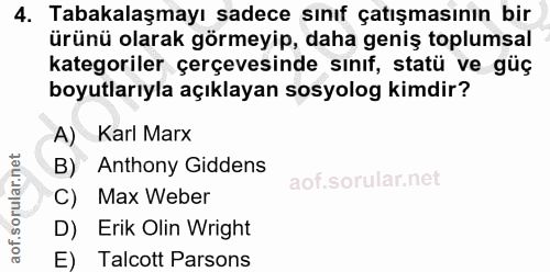 4. soru: Tabakalaşmayı sadece sınıf çatışmasının bir ürünü olarak görmeyip, daha geniş toplumsal kategoriler çerçevesinde sını…