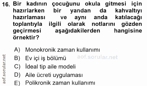16. soru: Bir kadının çocuğunu okula gitmesi için hazırlarken bir yandan da kahvaltıyı hazırlaması ve aynı anda katılacağı topl…