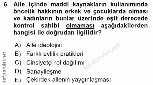 6. soru: Aile içinde maddi kaynakların kullanımında öncelik hakkının erkek ve çocuklarda olması ve kadınların bunlar üzerinde…