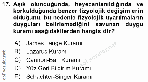 17. soru: Aşık olunduğunda, heyecanlanıldığında ve korkulduğunda benzer fizyolojik değişimlerin olduğunu, bu nedenle fizyolojik…