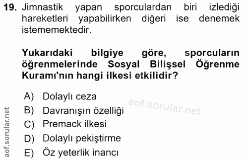 19. soru: Jimnastik yapan sporculardan biri izlediği hareketleri yapabilirken diğeri ise denemek istememektedir. Yukarıdaki bil…