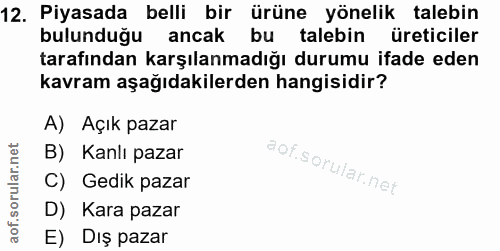 12. soru: Piyasada belli bir ürüne yönelik talebin bulunduğu ancak bu talebin üreticiler tarafından karşılanmadığı durumu ifade…