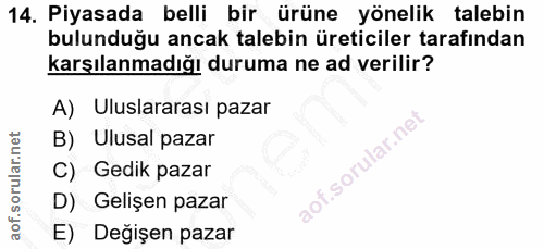 14. soru: Piyasada belli bir ürüne yönelik talebin bulunduğu ancak talebin üreticiler tarafından karşılanmadığı duruma ne ad ve…