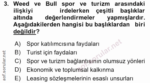 3. soru: Weed ve Bull spor ve turizm arasındaki ilişkiyi irdelerken çeşitli başlıklar altında değerlendirmeler yapmışlardır. A…
