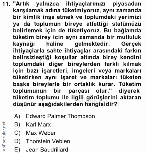 11. soru: "Artık yalnızca ihtiyaçlarımızı piyasadan karşılamak adına tüketmiyoruz, aynı zamanda bir kimlik inşa etmek ve toplum…