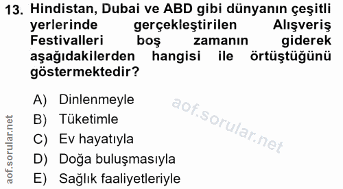 13. soru: Hindistan, Dubai ve ABD gibi dünyanın çeşitli yerlerinde gerçeklestirilen Alışveriş Festivalleri bos zamanın giderek…