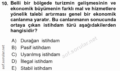 10. soru: Belli bir bölgede turizmin gelişmesinin ve ekonomik büyümenin farklı mal ve hizmetlere yönelik talebi artırması genel…