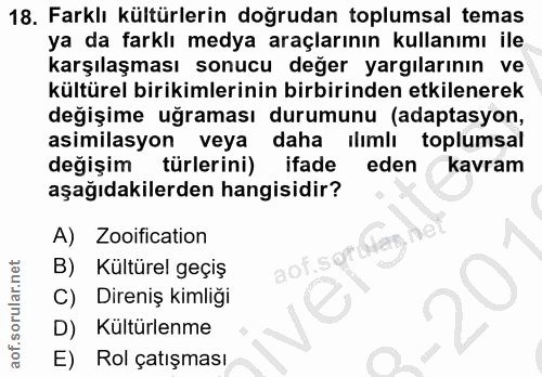 18. soru: Farklı kültürlerin doğrudan toplumsal temas ya da farklı medya araçlarının kullanımı ile karşılaşması sonucu değer ya…