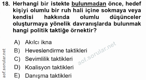 18. soru: Herhangi bir istekte bulunmadan önce, hedef kişiyi olumlu bir ruh hali içine sokmaya veya kendisi hakkında olumlu düş…