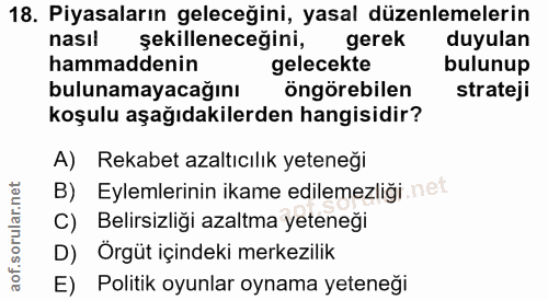 18. soru: Piyasaların geleceğini, yasal düzenlemelerin nasil şekilleneceğini, gerek duyulan hammaddenin gelecekte bulunup bulun…