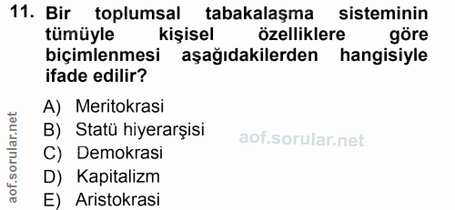 11. soru: Bir toplumsal tabakalaşma sisteminin tümüyle kişisel özelliklere göre biçimlenmesi aşağıdakilerden hangisiyle ifade e…