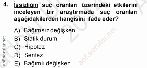 4. soru: İşsizliğin suç oranları üzerindeki etkilerini inceleyen bir araştırmada suç oranları aşağıdakilerden hangisini ifade…