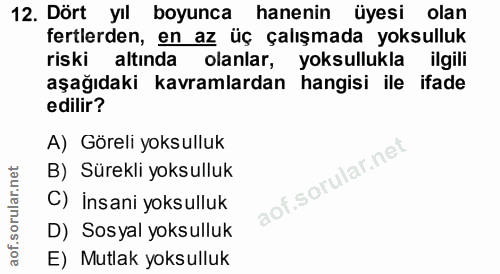 12. soru: Dört yıl boyunca hanenin üyesi olan fertlerden, en az üç çalışmada yoksulluk riski altında olanlar, yoksullukla ilgil…