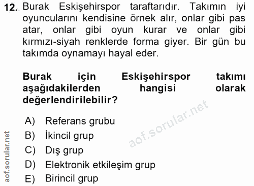 12. soru: Burak Eskişehirspor taraftarıdır. Takımın iyi oyuncularını kendisine örnek alır, onlar gibi pas atar, onlar gibi oyun…