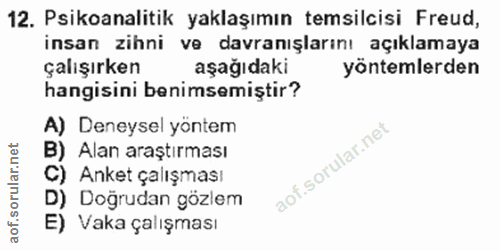 12. soru: Psikoanalitik yaklaşımın temsilcisi Freud, insan zihni ve davranışlarını açıklamaya çalışırken aşağıdaki yöntemlerden…