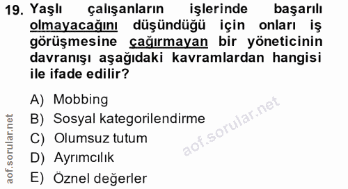 19. soru: Yaşlı çalışanların işlerinde başarılı olmayacağını düşündüğü için onları iş görüşmesine çağırmayan bir yöneticinin da…