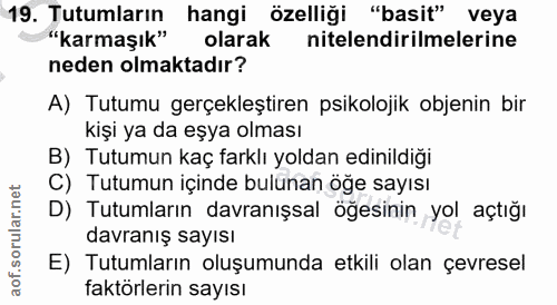 19. soru: Tutumların hangi özelliği "basit" veya "karmaşık" olarak nitelendirilmelerine neden olmaktadır? A) Tutumu gerçekleşti…