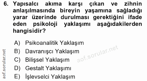 6. soru: Yapısalcı akıma • karşı çıkan ve zihnin anlaşılmasında bireyin yaşamına sağladığı yarar üzerinde durulması gerektiğin…