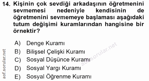 14. soru: Kişinin çok sevdiği arkadaşının öğretmenini sevmemesi nedeniyle kendisinin de öğretmenini sevmemeye başlaması aşağıda…