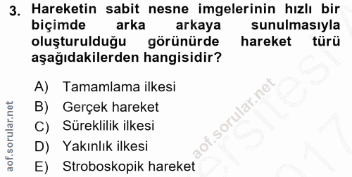 3. soru: Hareketin sabit nesne imgelerinin hızlı bir biçimde arka arkaya sunulmasıyla oluşturulduğu görünürde hareket türü aşa…