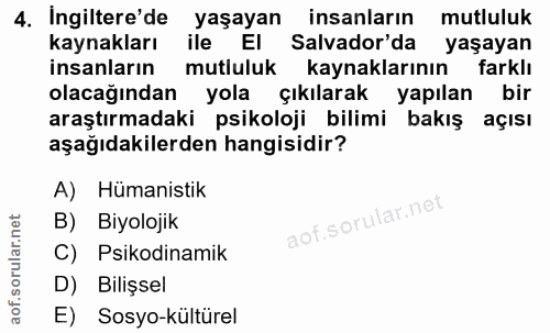 4. soru: Ingiltere'de yaşayan insanların mutluluk kaynakları ile EI Salvador'da yaşayan insanların mutluluk kaynaklarının fark…