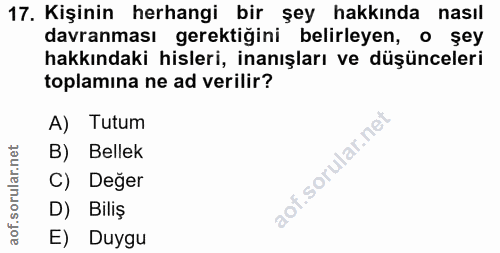 17. soru: Kişinin herhangi bir şey hakkında nasıl davranması gerektiğini belirleyen, o şey hakkındaki hisleri, inanışları ve dü…
