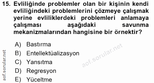 15. soru: Evliliğinde problemler olan bir kişinin kendi evliliğindeki problemlerini çözmeye çalışmak yerine evliliklerdeki prob…