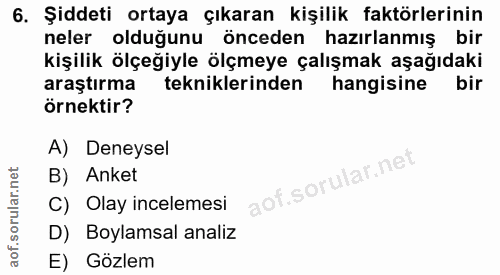 6. soru: Şiddeti ortaya çıkaran kişilik faktörlerinin neler olduğunu önceden hazırlanmış bir kişilik ölçeğiyle ölçmeye çalışma…