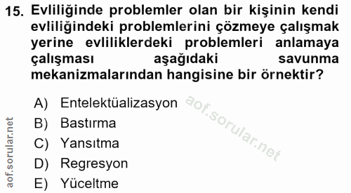 15. soru: Evliliğinde problemler olan bir kişinin kendi evliliğindeki problemlerini çözmeye çalışmak yerine evliliklerdeki prob…