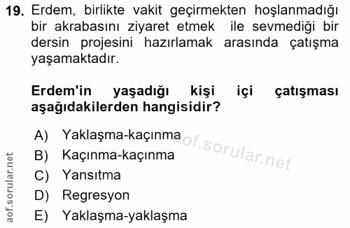 19. soru: Erdem, birlikte vakit geçirmekten hoşlanmadığı bir akrabasını ziyaret etmek ile sevmediği bir dersin projesini hazırl…