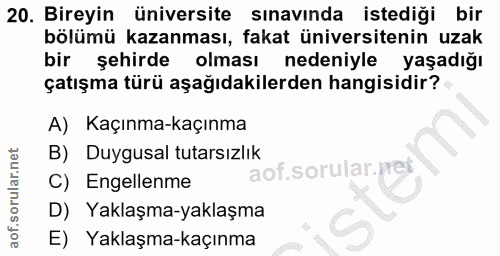 20. soru: Bireyin üniversite sınavında istediği bir bölümü kazanması, fakat üniversitenin uzak bir şehirde olması nedeniyle yaş…