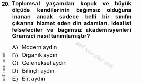 20. soru: Toplumsal yaşamdan kopuk ve büyük ölçüde kendilerinin bağımsız olduğuna inanan ancak sadece belli bir sınıfın çıkarın…