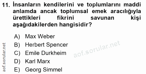 11. soru: Insanların kendilerini ve toplumlarını maddi anlamda ancak toplumsal emek aracılığıyla ürettikleri fikrini savunan ki…