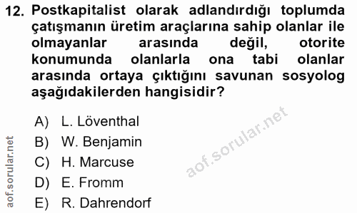 12. soru: Postkapitalist olarak adlandırdığı toplumda çatışmanın üretim araçlarına sahip olanlar ile olmayanlar arasinda degil,…