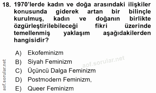 18. soru: 1970'lerde kadın ve doğa arasındaki ilişkiler konusunda giderek artan bir bilinçle kurulmuş, kadın ve doğanın birlikt…