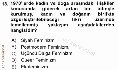 18. soru: 1970'lerde kadın ve doğa arasındaki ilişkiler Konusunda giderek artan bir bilinçle kurulmuş, kadın ve doğanın birlikt…
