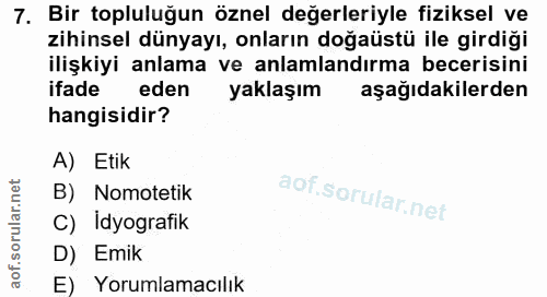 7. soru: Bir topluluğun öznel değerleriyle fiziksel ve zihinsel dünyayı, onların doğaüstü ile girdiği ilişkiyi anlama ve anlam…