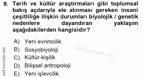 9. soru: Tarih ve kültür araştırmaları gibi toplumsal bakış açılarıyla ele alınması gereken insani çeşitliliğe ilişkin durumla…