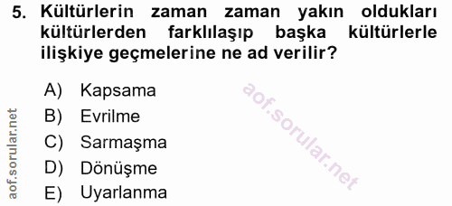 5. soru: Kültürlerin zaman zaman yakın oldukları kültürlerden farklılaşıp başka kültürlerle ilişkiye geçmelerine ne ad verilir…